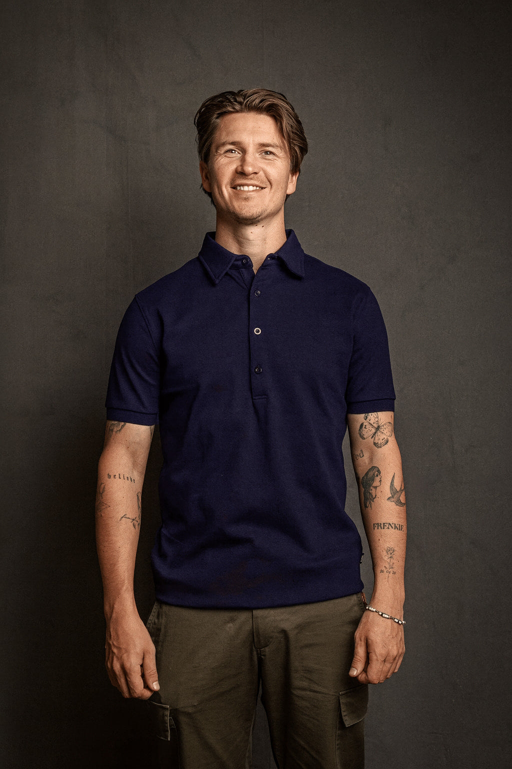 Navy Half Button Polo (sample)